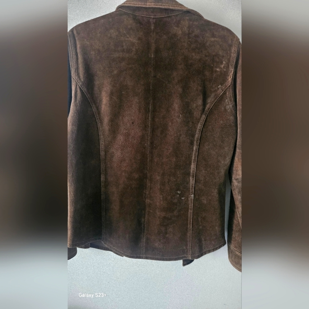 Saks Fifth Avenue Brown Leather Jacket with Structured Shoulders - Picture 6 of 6